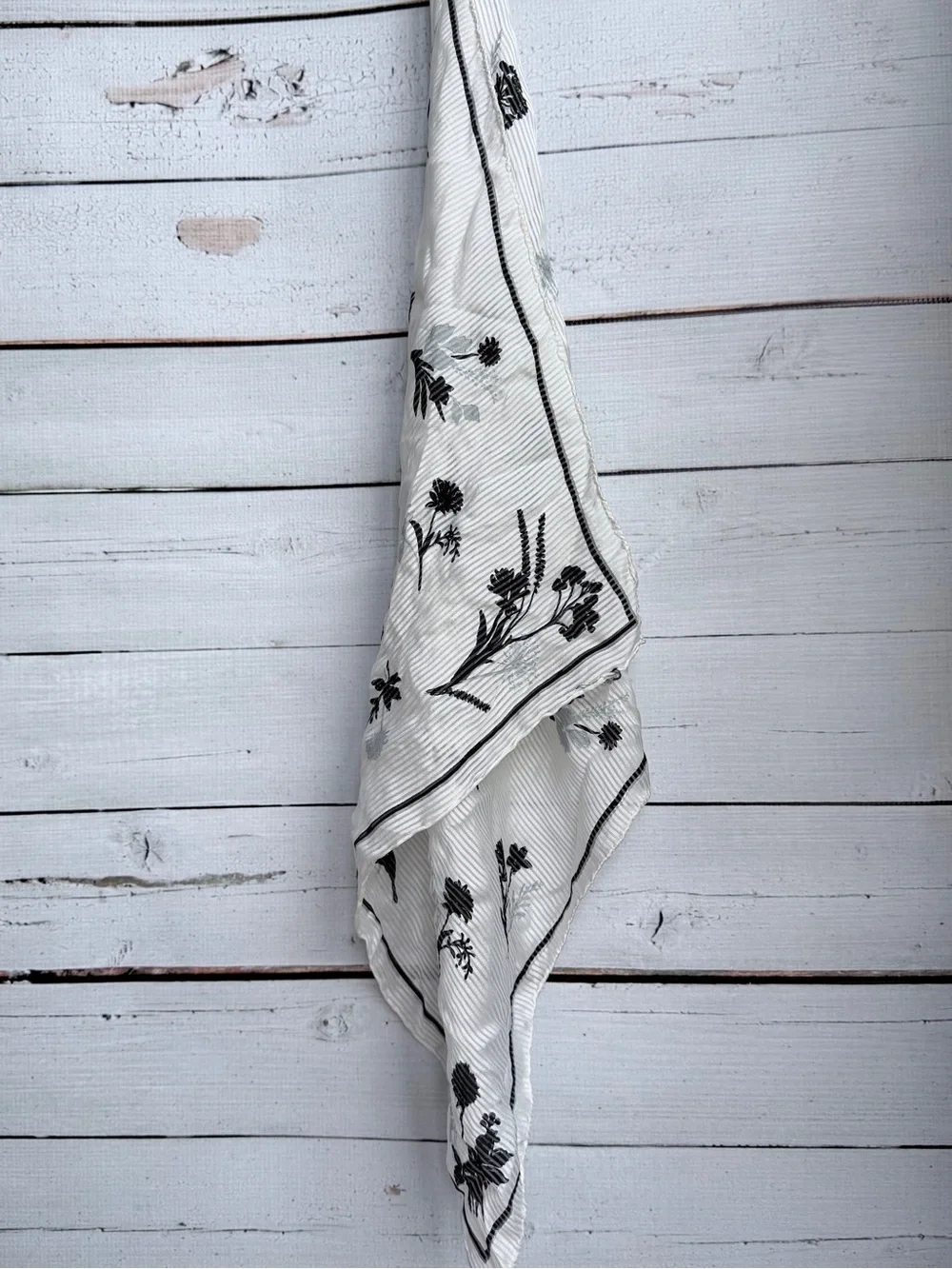 White Floral Border Scarf - Women's Lightweight Wrap